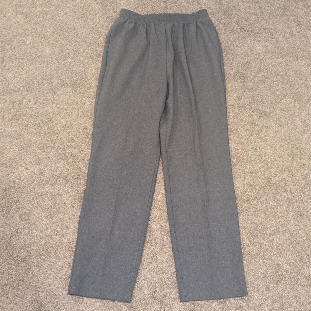 Gray Elastic Waist Allison Daley Stretch Pull-On Straight Leg Pants